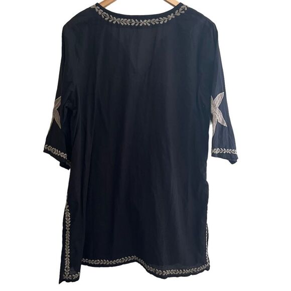 Embroidered Starfish Three-Quarter Sleeve Tunic /Swim coverup NWOT XL Black/Gray - Picture 10 of 13